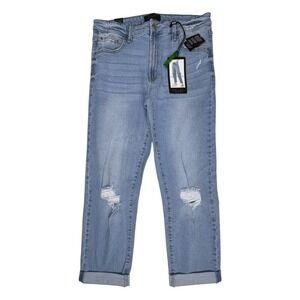 Rachel Roy Jeans Sz 12 /31 Denim Straight Leg Distressed Mid Rise Girlfriend NWT